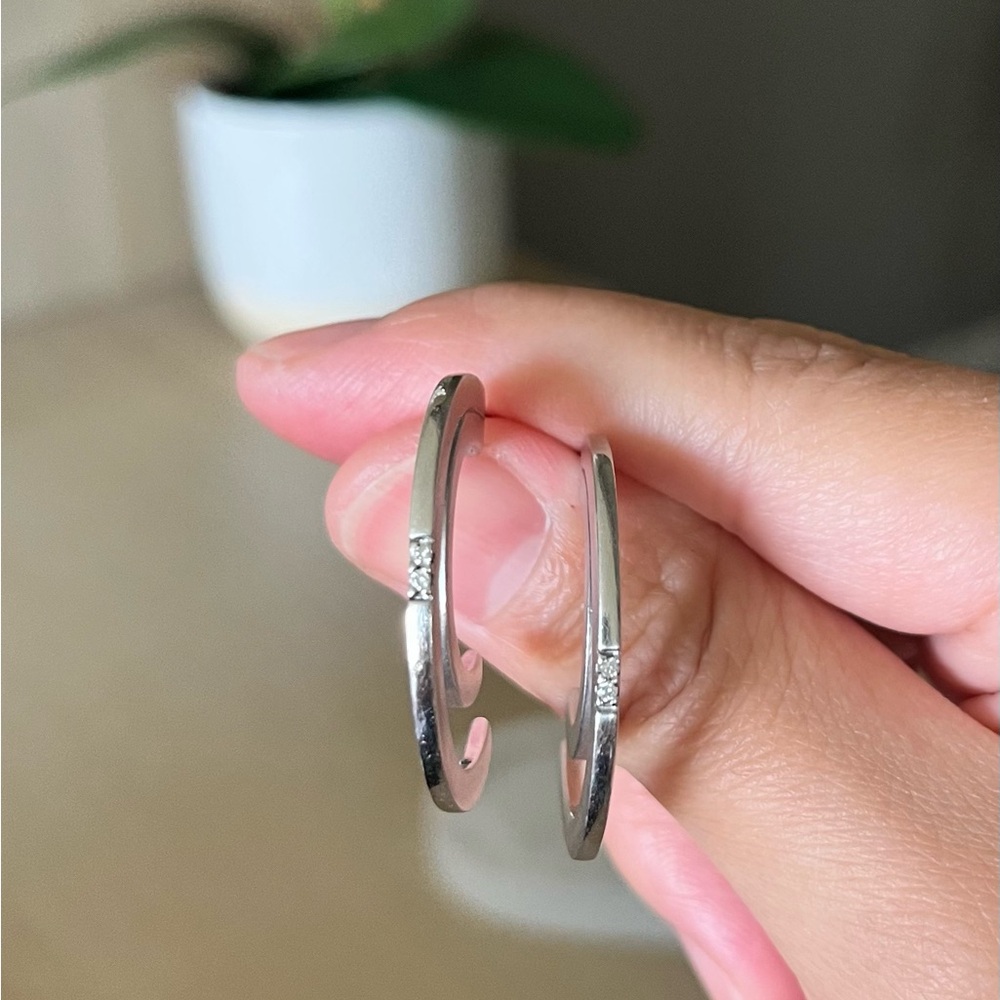 Sterling Silver Hoop Earrings with Real Diamonds